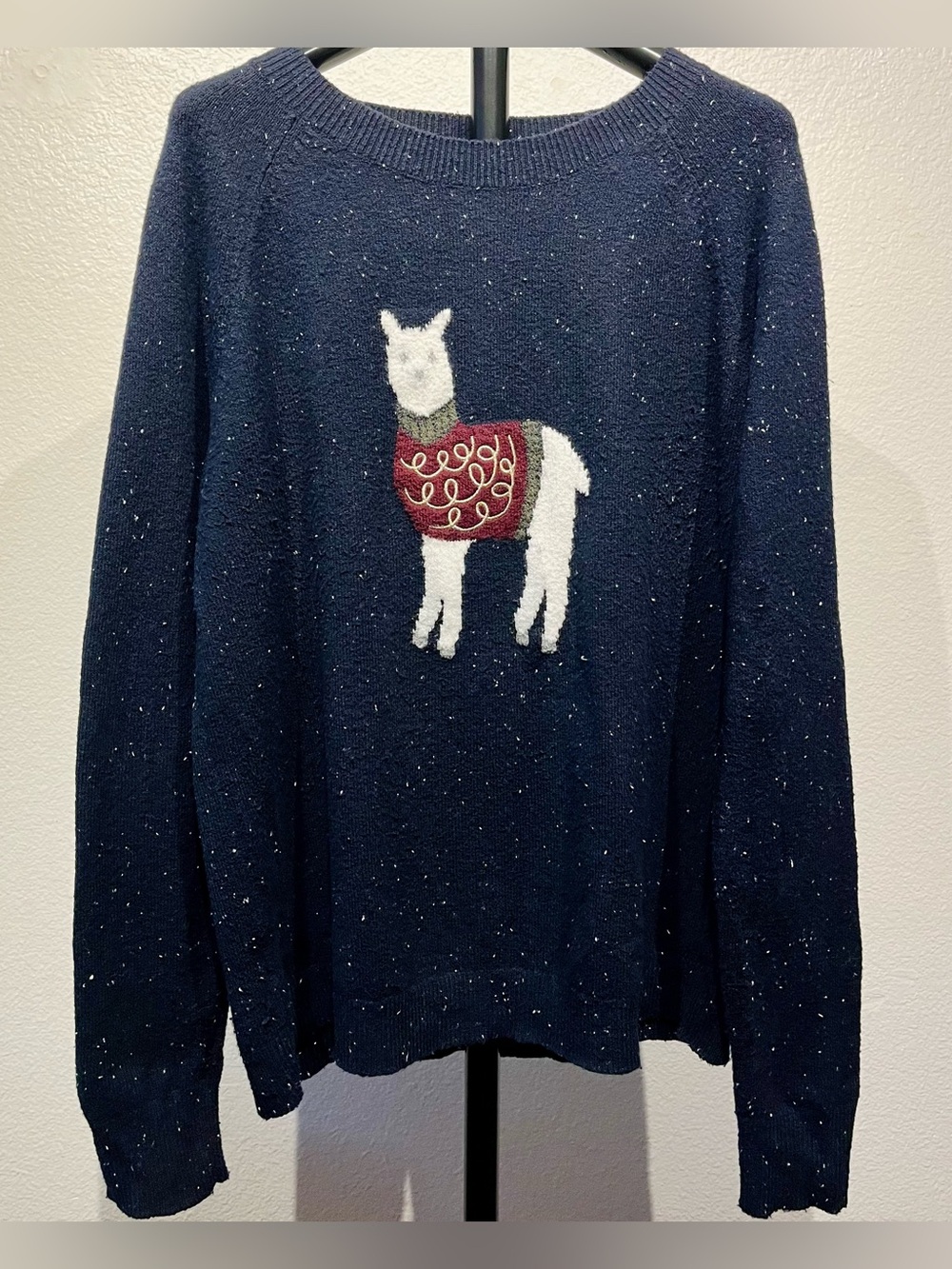 LOFT Navy Crewneck Sweater with White Llama Appliqué - Size L (Women’s)